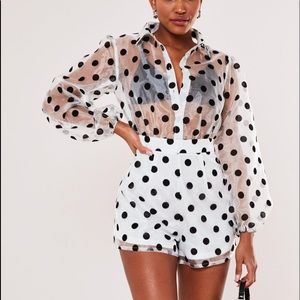 Misguided White Polka Dot Organza Romper